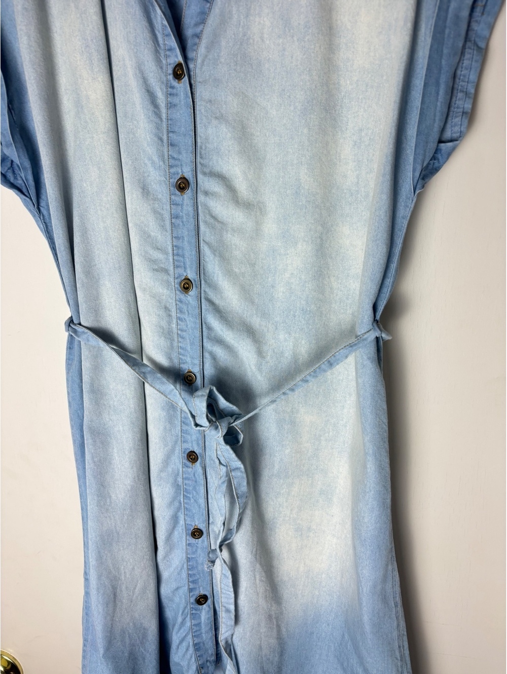 Luxology Women’s Size 8 Chambray Shirt Dress Blue Tencel Tie Waist Midi